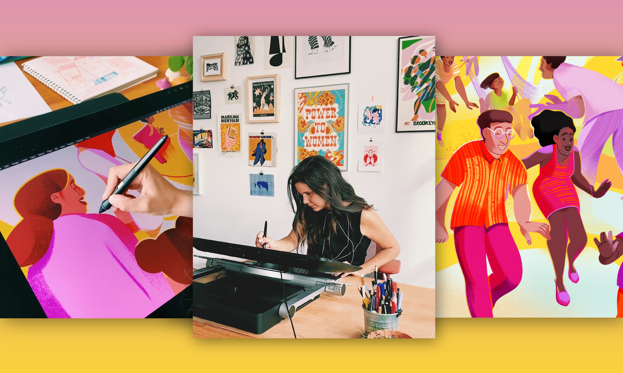 EM Blog Hero-01 Eugenia Mello, Artist in Residence for Life Happens, in her studio working on illustration